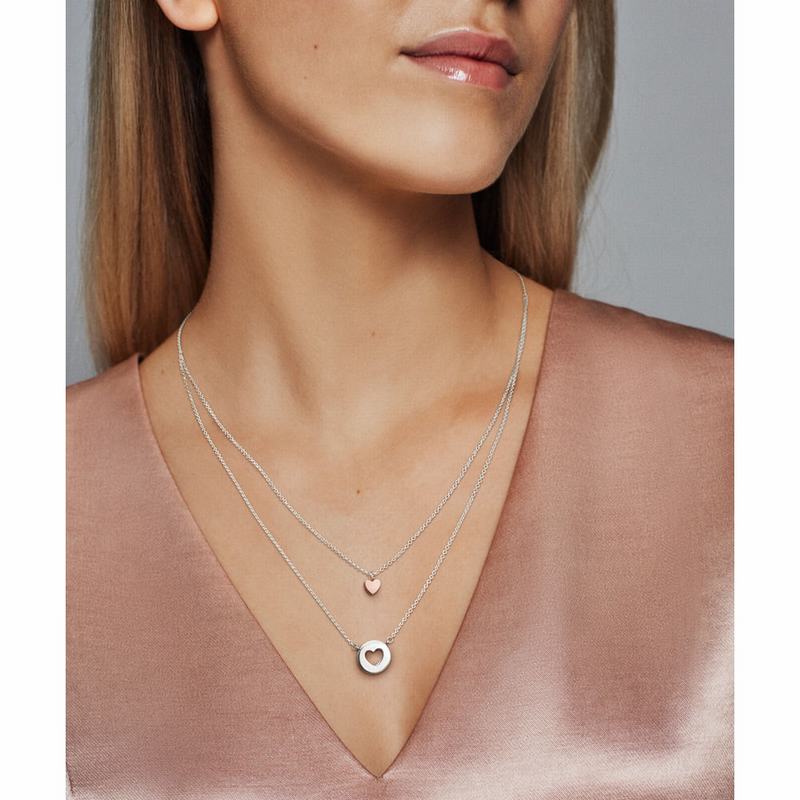 Pandora Layered Heart Necklace Outlet NZ, Pandora Rose™ (672910-TUA)